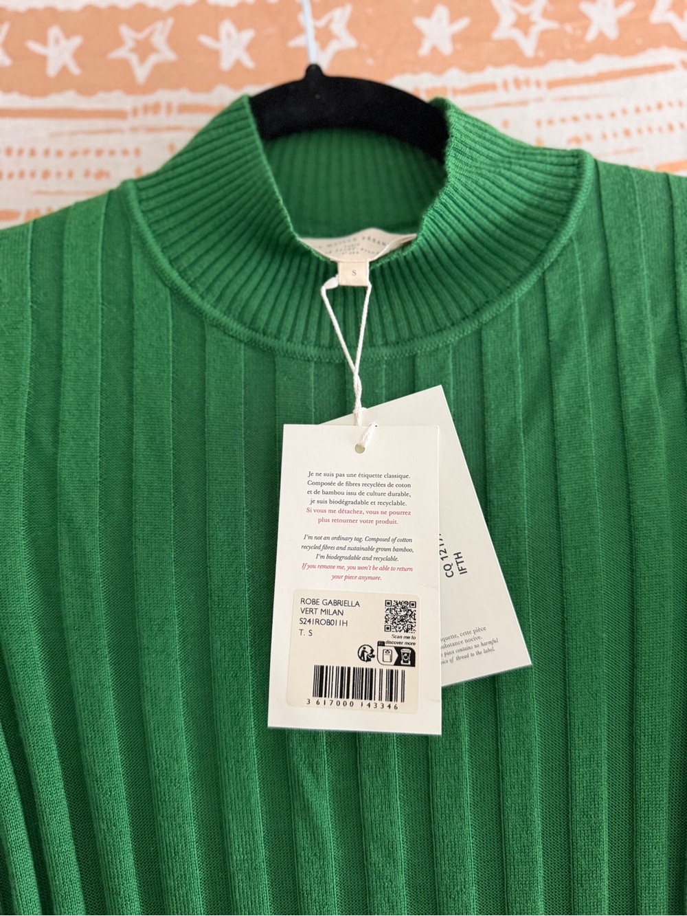 Sézane Gabriella Dress Emerald Ribbed Long-Sleeve Knit Dress - Picture 7 of 9